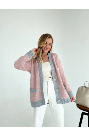 Кардиган KULYA Рожевий-сірий