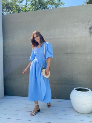 Сукня Лукас на запах Міді Муслін Блакитний