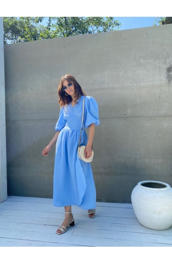 Сукня Лукас на запах Міді Муслін Блакитний