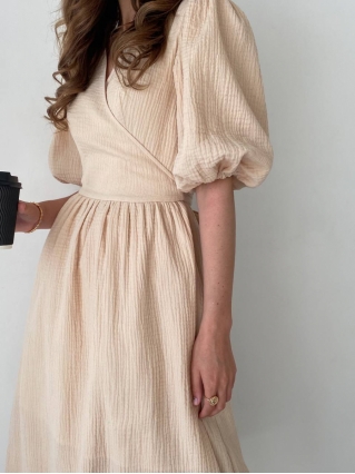Сукня Лукас на запах Міді Муслін Бежевий