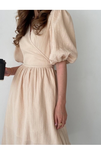 Сукня Лукас на запах Міді Муслін Бежевий